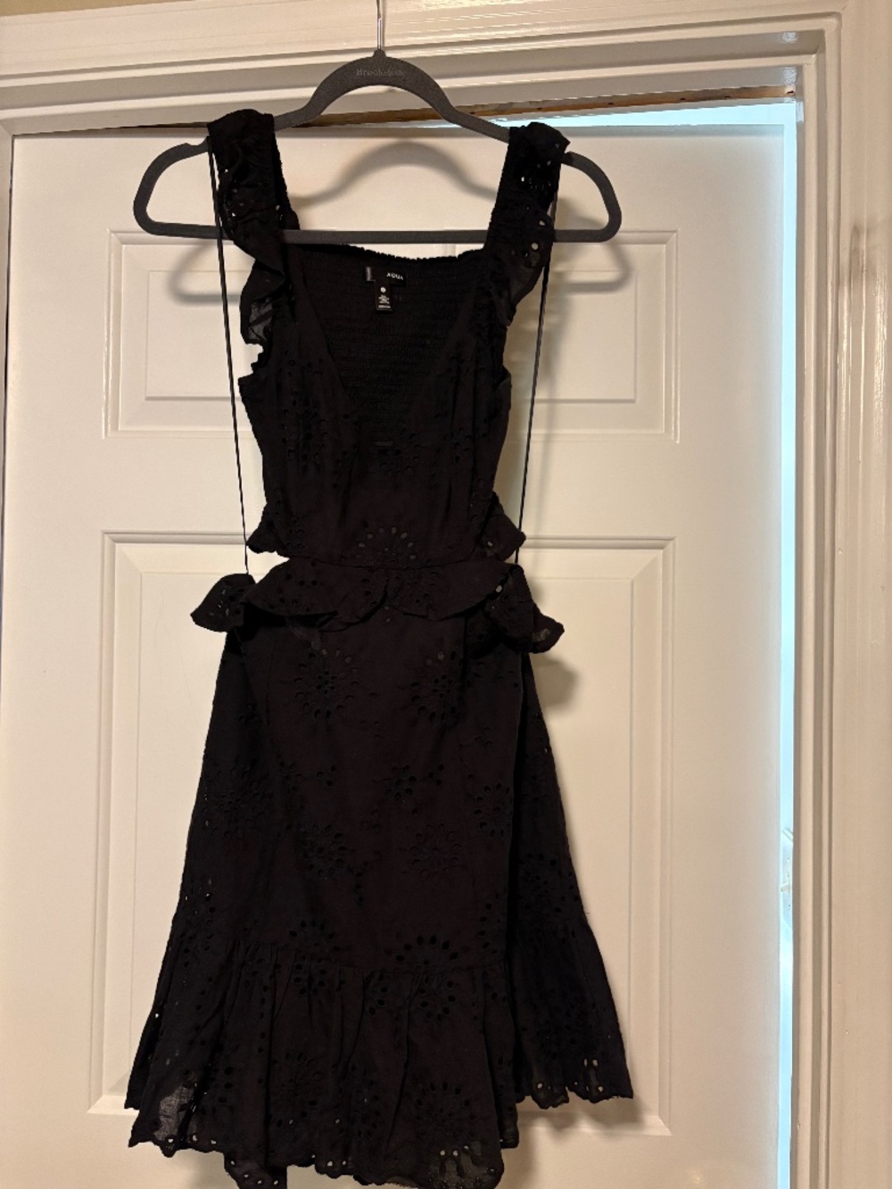 Aqua open back black eyelet dress